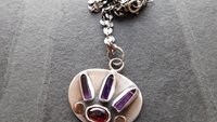 Amethyst Quartz Crystal Point Garnet Sterling Silver 14K Gold Mixed Metal Multi Stone Pendant Necklace