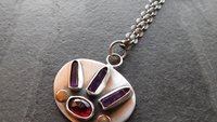 Amethyst Quartz Crystal Point Garnet Sterling Silver 14K Gold Mixed Metal Multi Stone Pendant Necklace