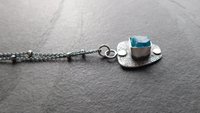 Neon Blue Apatite Raw Mineral Natural Crystal Textured Sterling Silver 14K Gold Accent Pendant Necklace