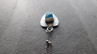 Neon Blue Apatite Raw Mineral Natural Crystal Textured Sterling Silver 14K Gold Accent Pendant Necklace