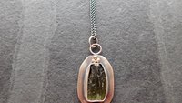 Natural Rough Moldavite Light Green Tourmaline Sterling Silver 14K Gold Accents Pendant Necklace