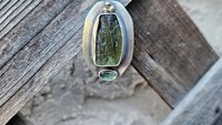 Natural Rough Moldavite Light Green Tourmaline Sterling Silver 14K Gold Accents Pendant Necklace