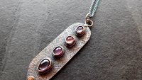 Spinel Shades of Violet Multi Stone Textured Sterling Silver 14K Gold Accent Pendant Necklace