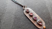 Spinel Shades of Violet Multi Stone Textured Sterling Silver 14K Gold Accent Pendant Necklace