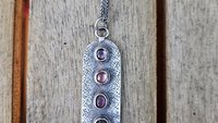 Spinel Shades of Violet Multi Stone Textured Sterling Silver 14K Gold Accent Pendant Necklace