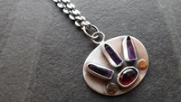 Amethyst Quartz Crystal Point Garnet Sterling Silver 14K Gold Mixed Metal Multi Stone Pendant Necklace