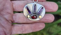 Amethyst Quartz Crystal Point Garnet Sterling Silver 14K Gold Mixed Metal Multi Stone Pendant Necklace
