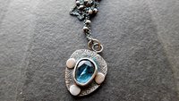 Teal Moss Kyanite Textured Sterling Silver Pendant Necklace