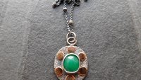 Natural Rosecut Zambian Emerald Textured Sterling Silver 14K Gold Dot Mixed Metal Pendant Necklace