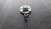 Natural Rosecut Zambian Emerald Textured Sterling Silver 14K Gold Dot Mixed Metal Pendant Necklace