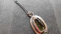 Natural Rough Moldavite Light Green Tourmaline Sterling Silver 14K Gold Accents Pendant Necklace