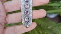 Spinel Shades of Violet Multi Stone Textured Sterling Silver 14K Gold Accent Pendant Necklace