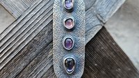 Spinel Shades of Violet Multi Stone Textured Sterling Silver 14K Gold Accent Pendant Necklace