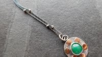 Natural Rosecut Zambian Emerald Textured Sterling Silver 14K Gold Dot Mixed Metal Pendant Necklace