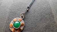 Natural Rosecut Zambian Emerald Textured Sterling Silver 14K Gold Dot Mixed Metal Pendant Necklace