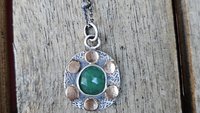 Natural Rosecut Zambian Emerald Textured Sterling Silver 14K Gold Dot Mixed Metal Pendant Necklace