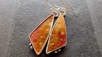 Orange Yellow Fossil Coral Sterling Silver Dangle Earrings