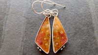 Orange Yellow Fossil Coral Sterling Silver Dangle Earrings