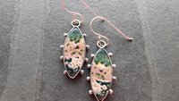 Forest Green Mauve Pink Ocean Jasper Oxidized Sterling Silver Dotted Dangle Earrings