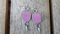 Fuchsia Pink Cobalto Calcite Druzy Oxidized Sterling Silver Dangle Earrings