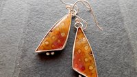 Orange Yellow Fossil Coral Sterling Silver Dangle Earrings