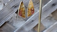 Orange Yellow Fossil Coral Sterling Silver Dangle Earrings