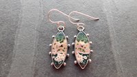 Forest Green Mauve Pink Ocean Jasper Oxidized Sterling Silver Dotted Dangle Earrings