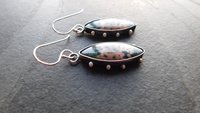 Forest Green Mauve Pink Ocean Jasper Oxidized Sterling Silver Dotted Dangle Earrings