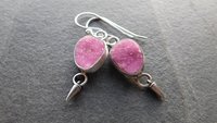 Fuchsia Pink Cobalto Calcite Druzy Oxidized Sterling Silver Dangle Earrings