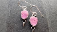 Fuchsia Pink Cobalto Calcite Druzy Oxidized Sterling Silver Dangle Earrings