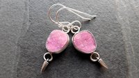Fuchsia Pink Cobalto Calcite Druzy Oxidized Sterling Silver Dangle Earrings