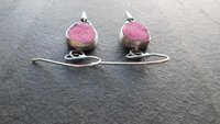 Fuchsia Pink Cobalto Calcite Druzy Oxidized Sterling Silver Dangle Earrings