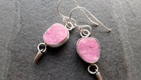 Fuchsia Pink Cobalto Calcite Druzy Oxidized Sterling Silver Dangle Earrings