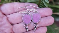 Fuchsia Pink Cobalto Calcite Druzy Oxidized Sterling Silver Dangle Earrings