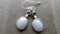 Pale Blue Grey Angelite London Blue Topaz Sterling Silver Shades Of Blue Dangle Earrings