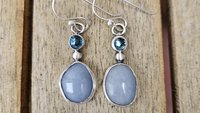 Pale Blue Grey Angelite London Blue Topaz Sterling Silver Shades Of Blue Dangle Earrings