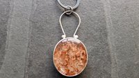 Rust Red Moss Agate Oxidized Brushed Sterling Silver Mossy Garden Pendant Necklace