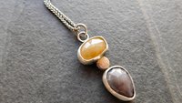 Butterscotch Yellow Slate Gray Multi Sapphire Sterling Silver 14K Gold Accent Pendant Necklace