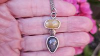 Butterscotch Yellow Slate Gray Multi Sapphire Sterling Silver 14K Gold Accent Pendant Necklace