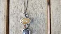 Butterscotch Yellow Slate Gray Multi Sapphire Sterling Silver 14K Gold Accent Pendant Necklace
