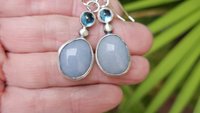 Pale Blue Grey Angelite London Blue Topaz Sterling Silver Shades Of Blue Dangle Earrings