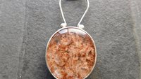 Rust Red Moss Agate Oxidized Brushed Sterling Silver Mossy Garden Pendant Necklace