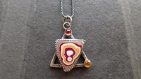 Red Yellow Fordite Detroit Agate Garnet Citrine Oxidized Sterling Silver Modernist Asymmetrical Pendant Necklace