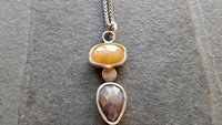 Butterscotch Yellow Slate Gray Multi Sapphire Sterling Silver 14K Gold Accent Pendant Necklace