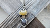 Butterscotch Yellow Slate Gray Multi Sapphire Sterling Silver 14K Gold Accent Pendant Necklace