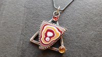 Red Yellow Fordite Detroit Agate Garnet Citrine Oxidized Sterling Silver Modernist Asymmetrical Pendant Necklace