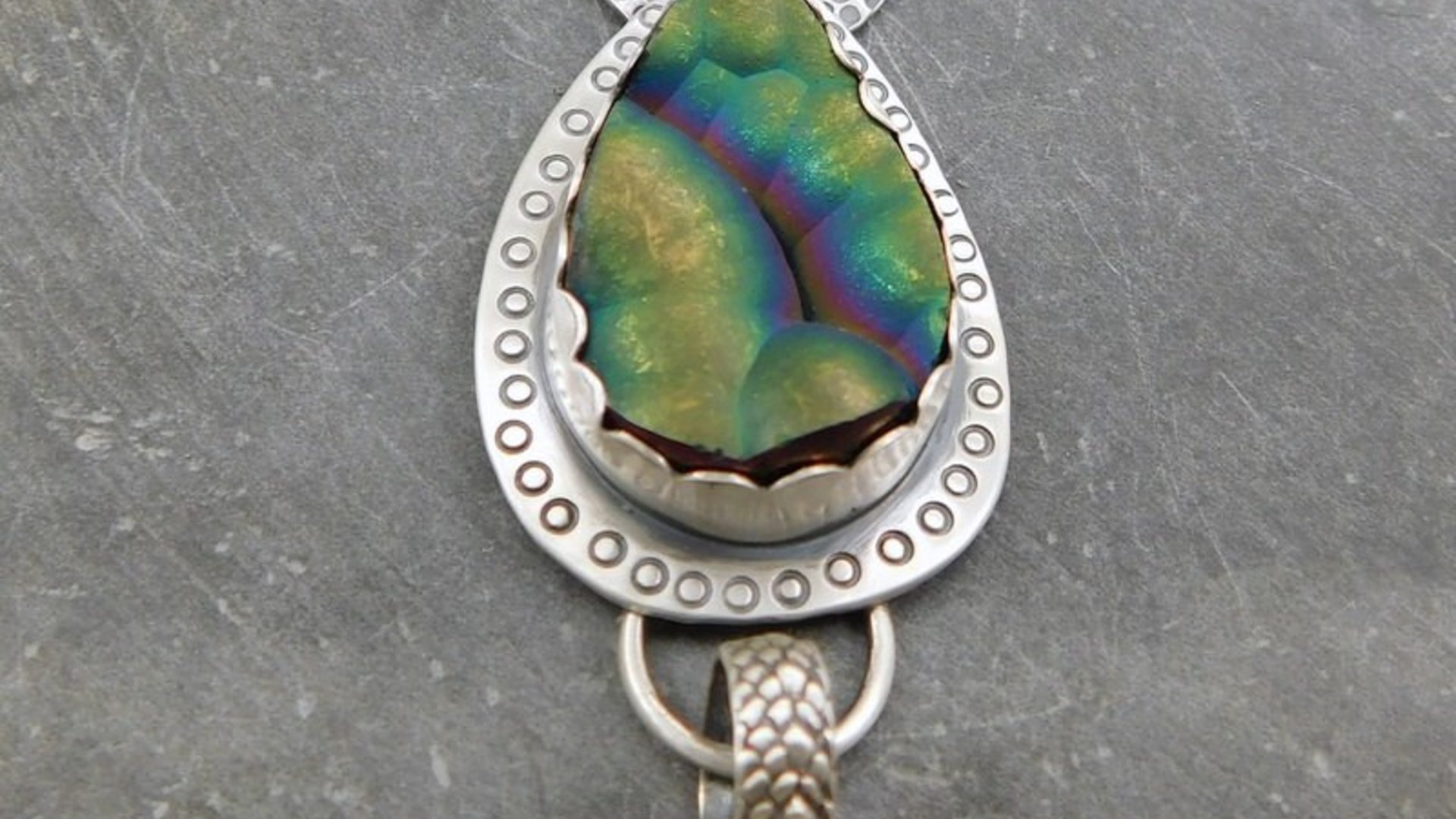 Botryoidal Agate Pink Tourmaline Multi Stone Pendant, Oxidized Sterling Silver, Neon Colors, Pink Green Stones, Hand Stamped