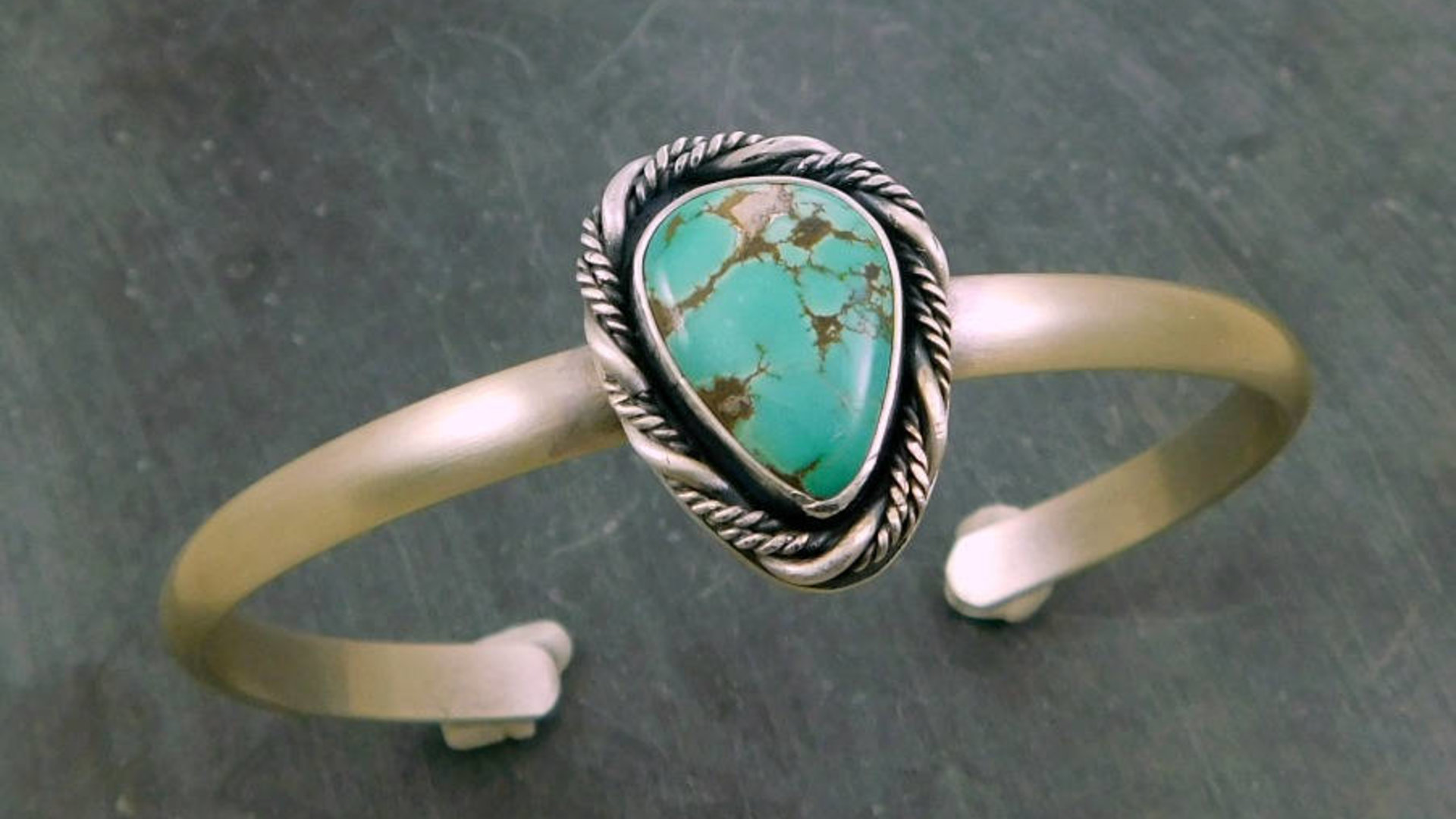 American Turquoise Cuff, Oxidized Sterling Silver, Green Turquoise Bracelet, Southwestern Design