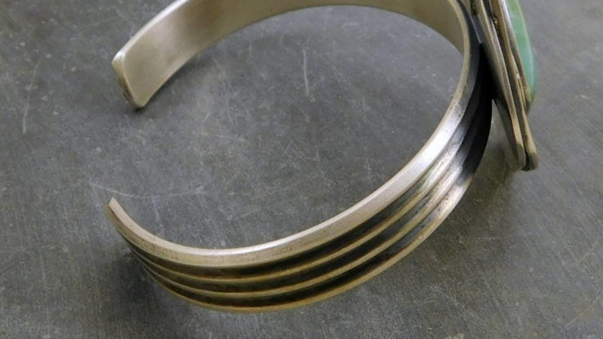 Peruvian Blue Opal Statement Cuff, Oxidized Sterling Silver, Geometric Wire Stone Bracelet