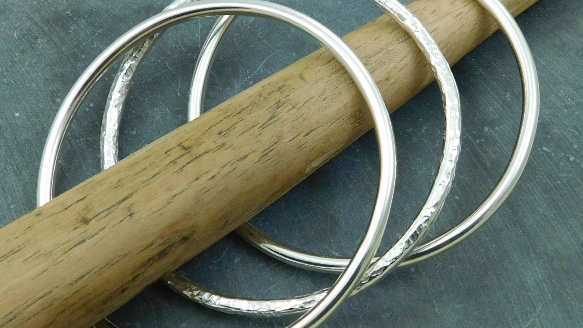 Sterling Silver Bangle Bracelet Set, Three Bangles, Textured Bangle, Stacking Bangles